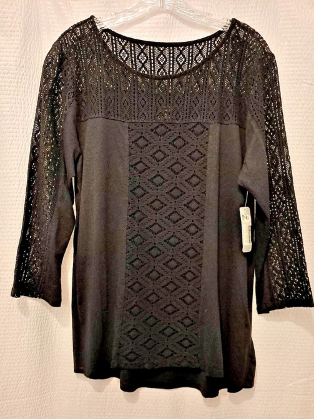 New Directions Weekend Black Lace Sleeve Blouse NWT